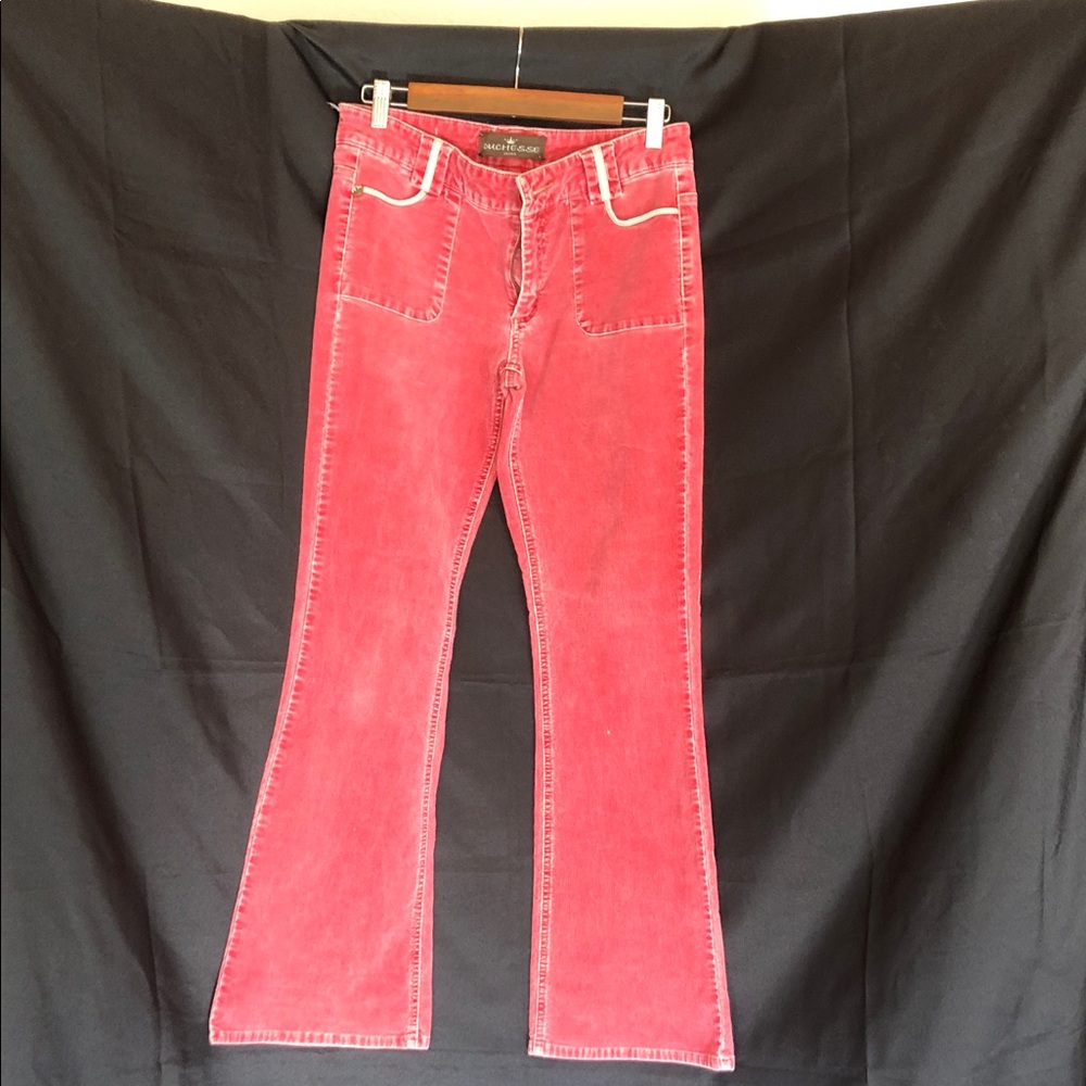 Vibrant pink Flare velvet Jeans for Women - Picture 3 of 12